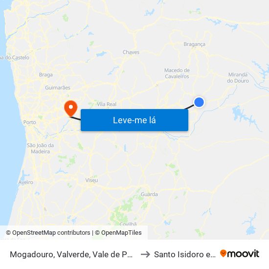 Mogadouro, Valverde, Vale de Porco e Vilar de Rei to Santo Isidoro e Livração map