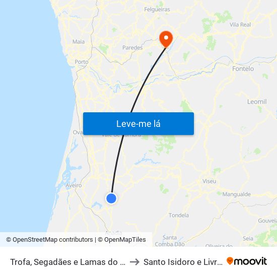 Trofa, Segadães e Lamas do Vouga to Santo Isidoro e Livração map