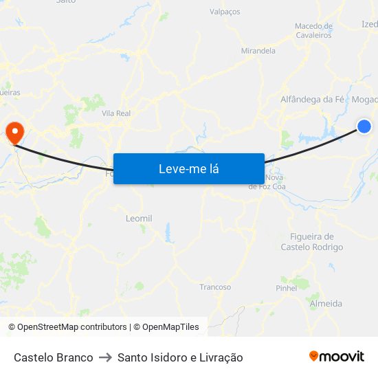 Castelo Branco to Santo Isidoro e Livração map