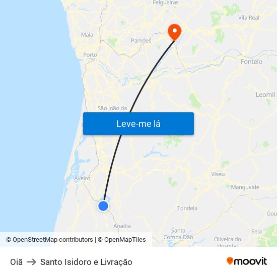 Oiã to Santo Isidoro e Livração map