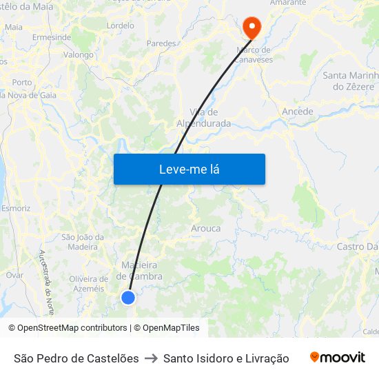 São Pedro de Castelões to Santo Isidoro e Livração map