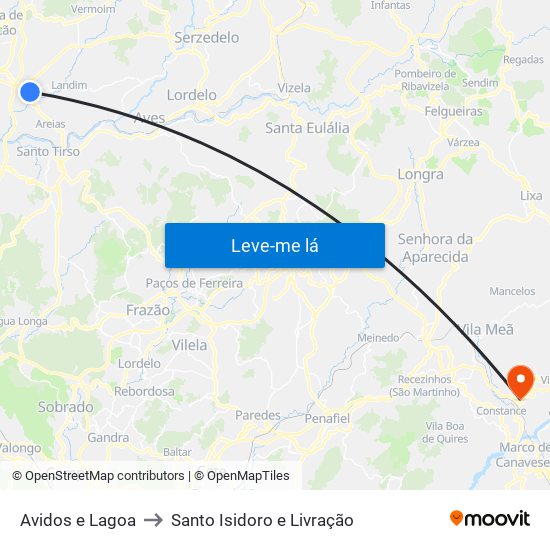 Avidos e Lagoa to Santo Isidoro e Livração map