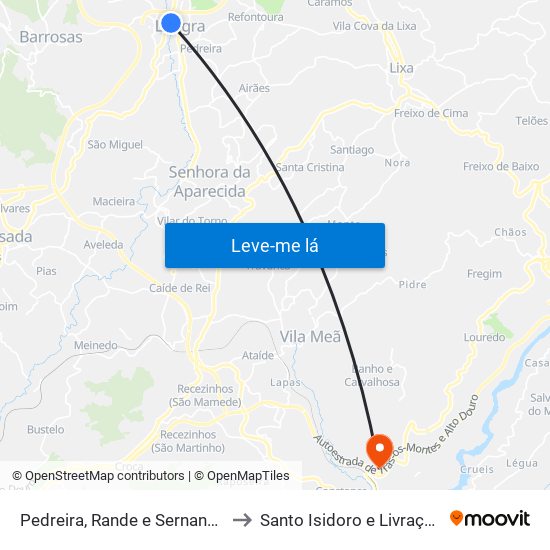 Pedreira, Rande e Sernande to Santo Isidoro e Livração map