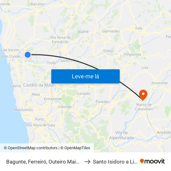 Bagunte, Ferreiró, Outeiro Maior e Parada to Santo Isidoro e Livração map