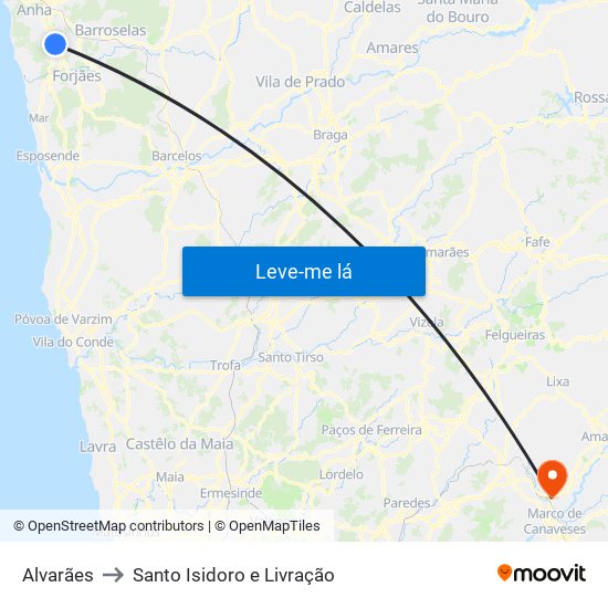 Alvarães to Santo Isidoro e Livração map