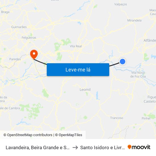 Lavandeira, Beira Grande e Selores to Santo Isidoro e Livração map