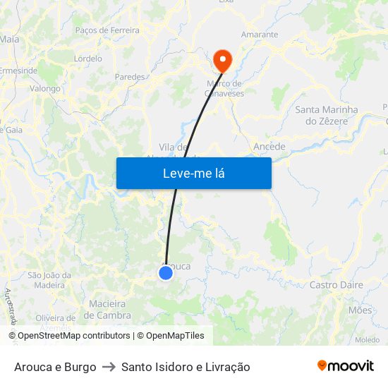 Arouca e Burgo to Santo Isidoro e Livração map