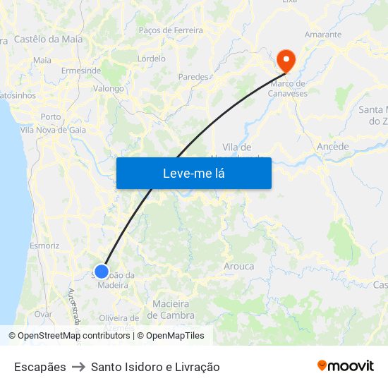 Escapães to Santo Isidoro e Livração map