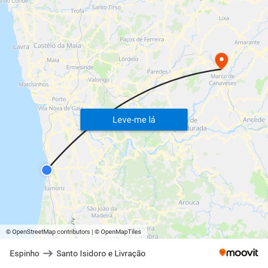 Espinho to Santo Isidoro e Livração map