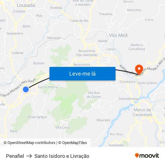 Penafiel to Santo Isidoro e Livração map