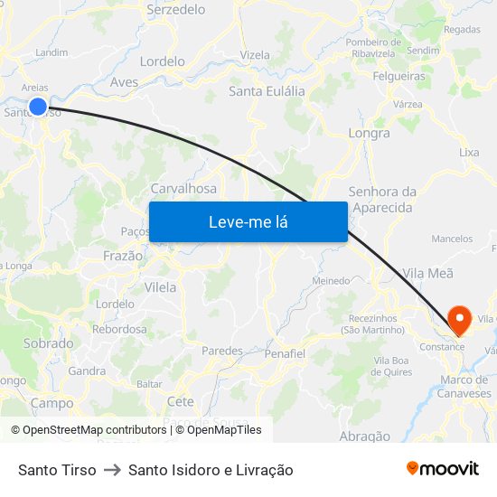 Santo Tirso to Santo Isidoro e Livração map