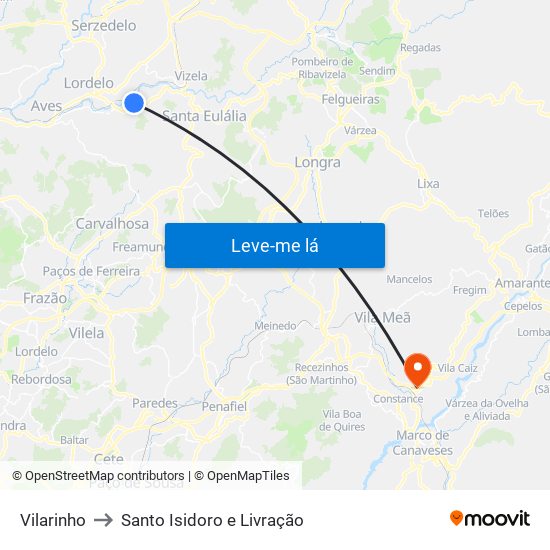 Vilarinho to Santo Isidoro e Livração map