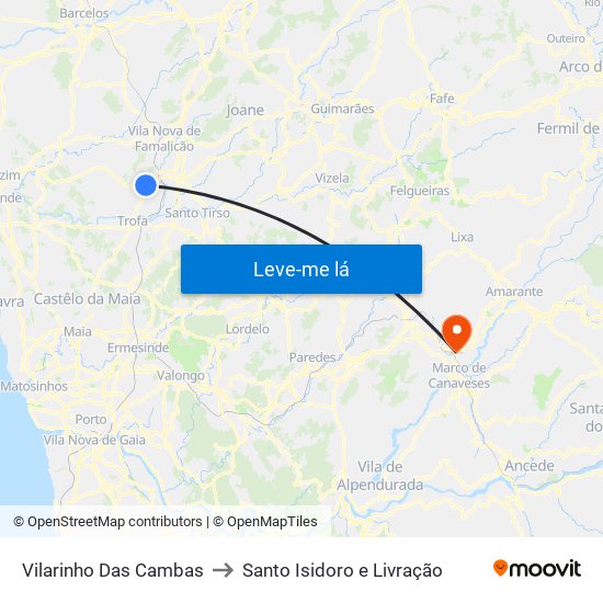Vilarinho Das Cambas to Santo Isidoro e Livração map