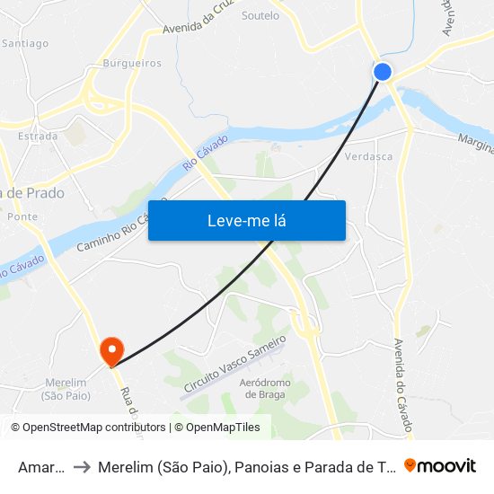 Amares to Merelim (São Paio), Panoias e Parada de Tibães map