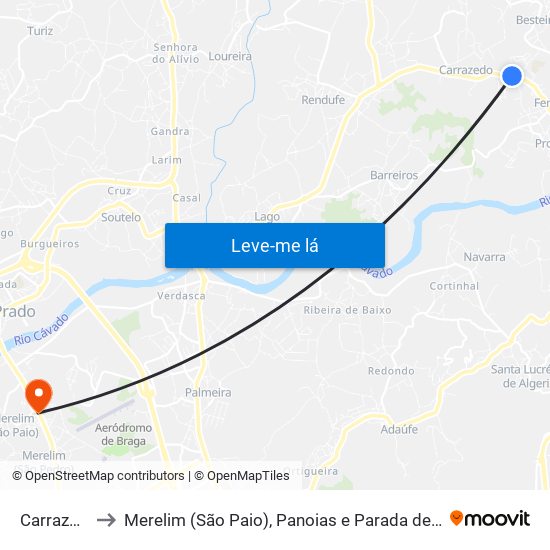 Carrazedo to Merelim (São Paio), Panoias e Parada de Tibães map