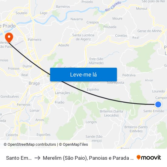 Santo Emilião to Merelim (São Paio), Panoias e Parada de Tibães map