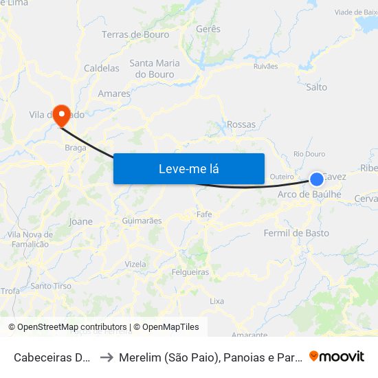 Cabeceiras De Basto to Merelim (São Paio), Panoias e Parada de Tibães map