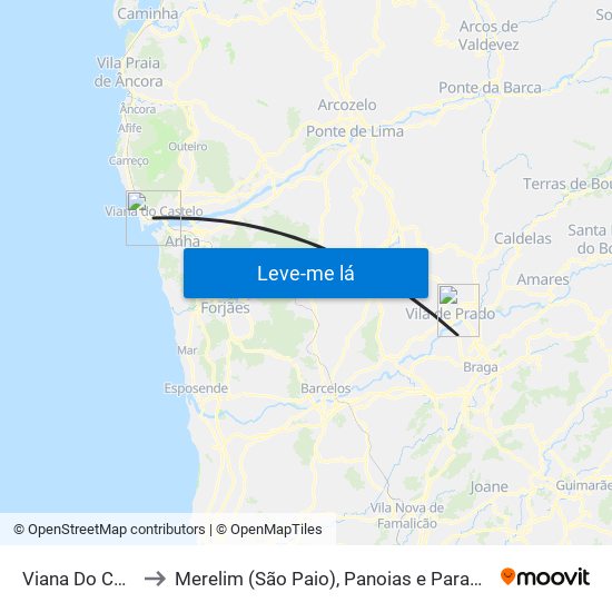 Viana Do Castelo to Merelim (São Paio), Panoias e Parada de Tibães map