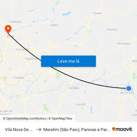 Vila Nova De Foz Côa to Merelim (São Paio), Panoias e Parada de Tibães map