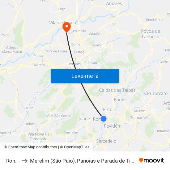 Ronfe to Merelim (São Paio), Panoias e Parada de Tibães map