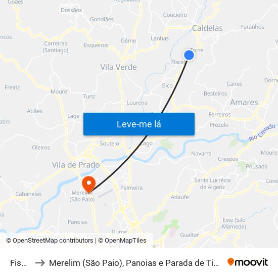 Fiscal to Merelim (São Paio), Panoias e Parada de Tibães map