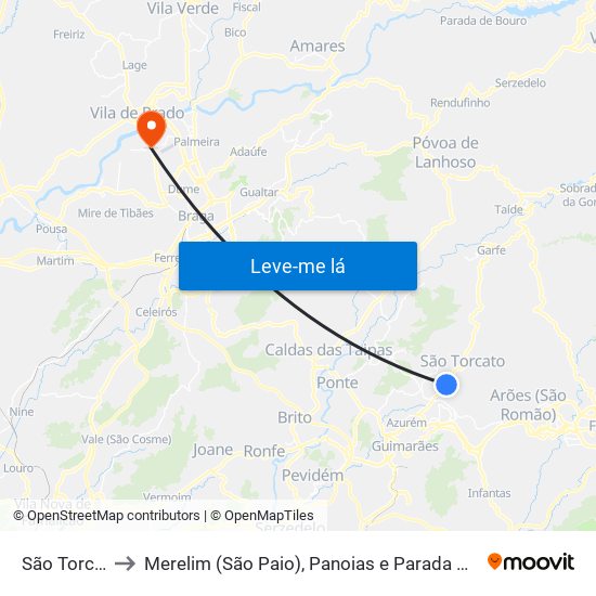 São Torcato to Merelim (São Paio), Panoias e Parada de Tibães map