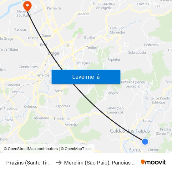 Prazins (Santo Tirso) e Corvite to Merelim (São Paio), Panoias e Parada de Tibães map
