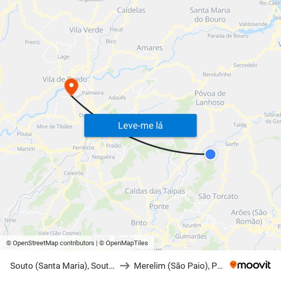 Souto (Santa Maria), Souto (São Salvador) e Gondomar to Merelim (São Paio), Panoias e Parada de Tibães map