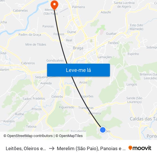 Leitões, Oleiros e Figueiredo to Merelim (São Paio), Panoias e Parada de Tibães map