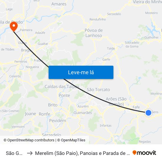 São Gens to Merelim (São Paio), Panoias e Parada de Tibães map