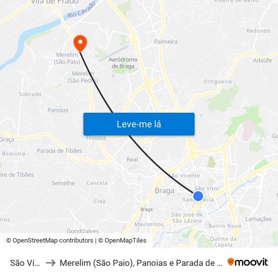 São Vítor to Merelim (São Paio), Panoias e Parada de Tibães map