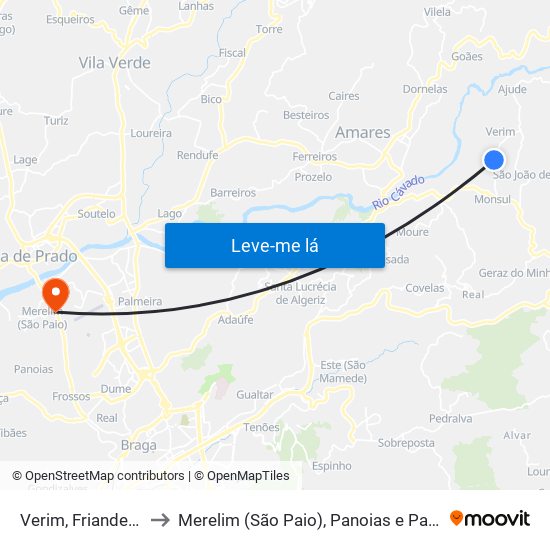 Verim, Friande e Ajude to Merelim (São Paio), Panoias e Parada de Tibães map