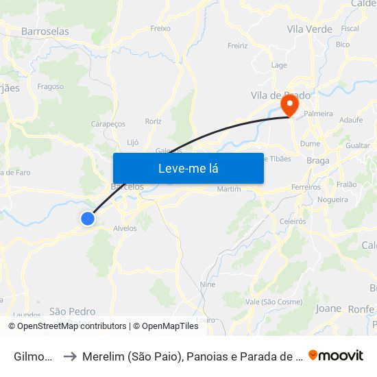 Gilmonde to Merelim (São Paio), Panoias e Parada de Tibães map