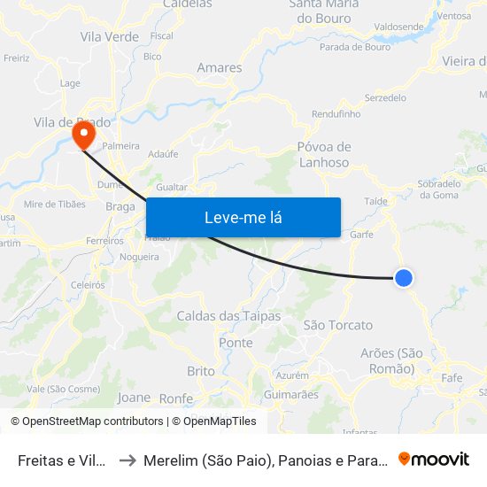 Freitas e Vila Cova to Merelim (São Paio), Panoias e Parada de Tibães map