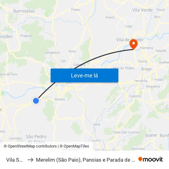Vila Seca to Merelim (São Paio), Panoias e Parada de Tibães map
