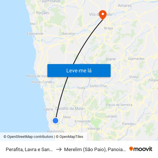 Perafita, Lavra e Santa Cruz do Bispo to Merelim (São Paio), Panoias e Parada de Tibães map