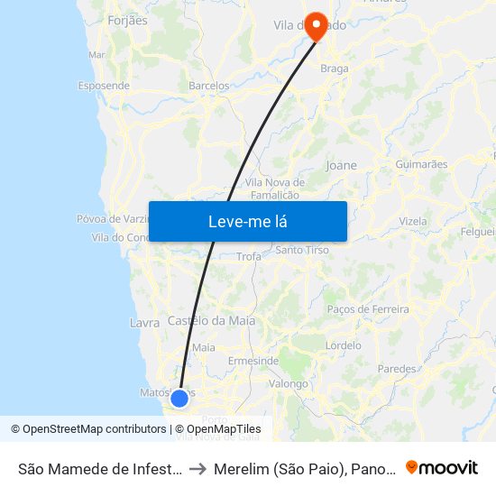 São Mamede de Infesta e Senhora da Hora to Merelim (São Paio), Panoias e Parada de Tibães map