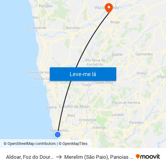 Aldoar, Foz do Douro e Nevogilde to Merelim (São Paio), Panoias e Parada de Tibães map