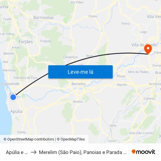 Apúlia e Fão to Merelim (São Paio), Panoias e Parada de Tibães map