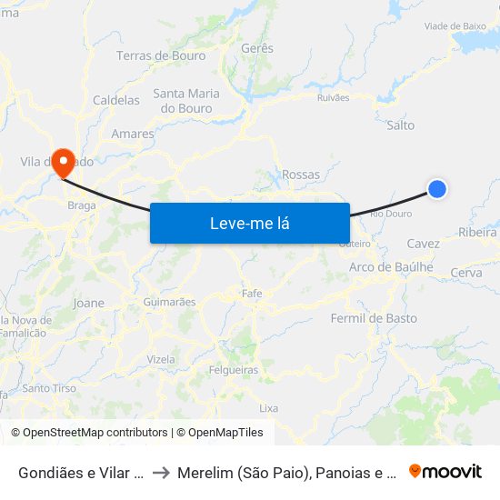 Gondiães e Vilar de Cunhas to Merelim (São Paio), Panoias e Parada de Tibães map