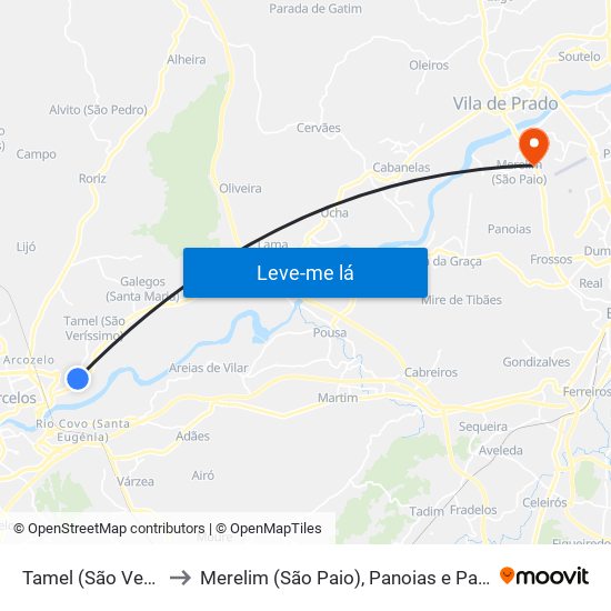 Tamel (São Veríssimo) to Merelim (São Paio), Panoias e Parada de Tibães map