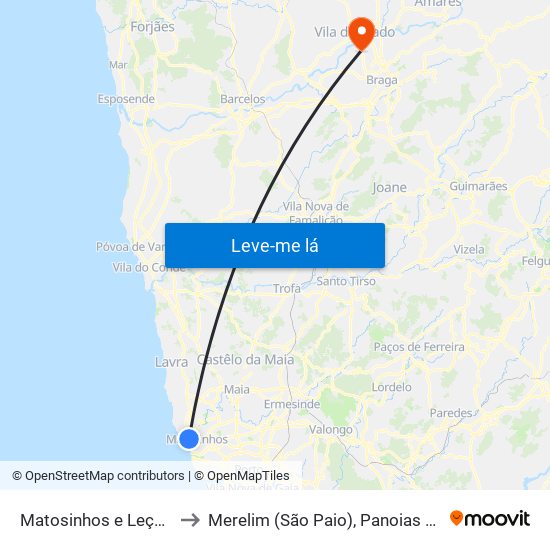 Matosinhos e Leça da Palmeira to Merelim (São Paio), Panoias e Parada de Tibães map