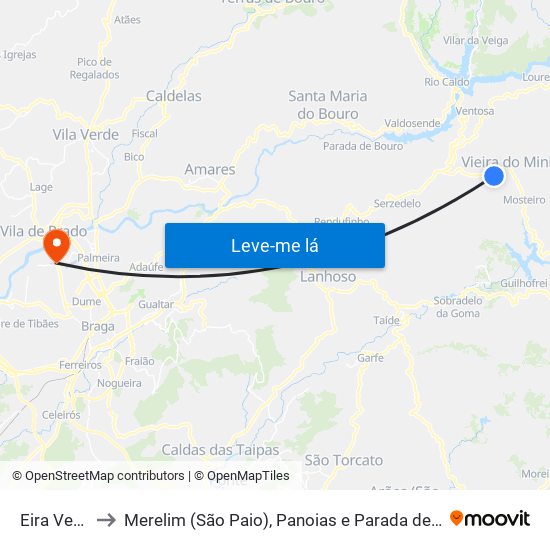 Eira Vedra to Merelim (São Paio), Panoias e Parada de Tibães map