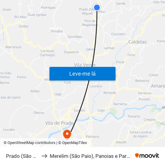 Prado (São Miguel) to Merelim (São Paio), Panoias e Parada de Tibães map