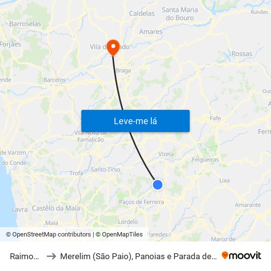 Raimonda to Merelim (São Paio), Panoias e Parada de Tibães map