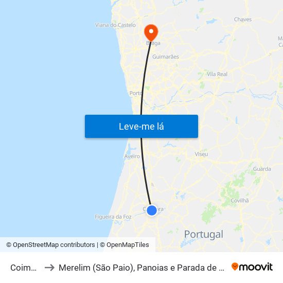 Coimbra to Merelim (São Paio), Panoias e Parada de Tibães map