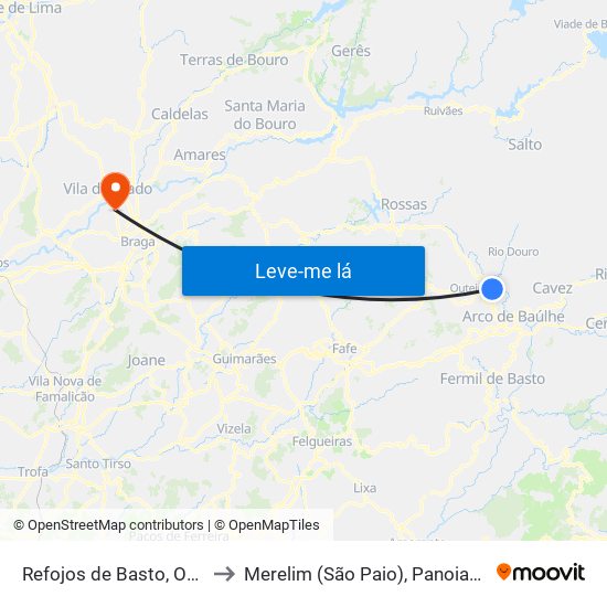 Refojos de Basto, Outeiro e Painzela to Merelim (São Paio), Panoias e Parada de Tibães map