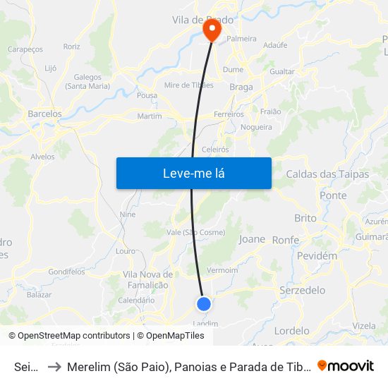 Seide to Merelim (São Paio), Panoias e Parada de Tibães map