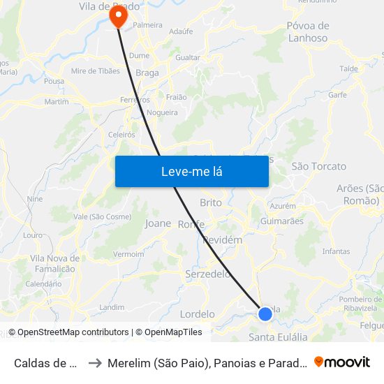 Caldas de Vizela to Merelim (São Paio), Panoias e Parada de Tibães map