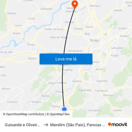 Guisande e Oliveira (São Pedro) to Merelim (São Paio), Panoias e Parada de Tibães map